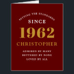 60th Birthday Name 1962 Red Gold Elegant Card<br><div class="desc">A personalized chic birthday card that is easy to customize for that special occasion.</div>