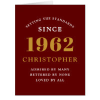 60th Birthday Name 1962 Red Gold Elegant Card 