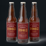 60th Birthday Name 1962 Red Gold Elegant Chic Beer Bottle Label<br><div class="desc">A personalized elegant beer label that is easy to customize for that special occasion.</div>
