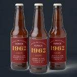 60th Birthday Name 1962 Red Gold Elegant Chic Beer Bottle Label<br><div class="desc">A personalized elegant beer label that is easy to customize for that special occasion.</div>