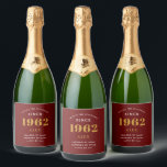 60th Birthday Name 1962 Red Gold Elegant Chic Sparkling Wine Label<br><div class="desc">A personalized elegant sparkling wine label that is easy to customize for that special occasion.</div>