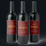60th Birthday Name 1962 Red Gold Elegant Chic Wine Label<br><div class="desc">A personalized elegant wine label that is easy to customize for that special occasion.</div>