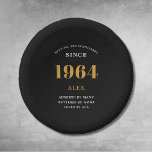 60th Birthday Name 1964 Black Gold Elegant Chic Paper Plate<br><div class="desc">1964 Setting The Standards Paper Bowls: 60th Birthday Customizable Black Gold Elegant Chic Dining Ware. Celebrate a momentous milestone with our fully customizable 1964 Setting The Standards Paper Bowls. Embellished with an elegant black and gold design, these bowls add a luxe touch to the celebration. Ideal for snacks, dessert or...</div>