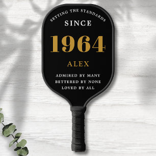 60th Birthday Name 1964 Black Gold Elegant Chic Pickleball Paddle