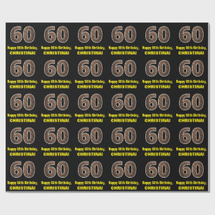 60th Birthday: Name & Faux Wood Grain Pattern "60" Wrapping Paper