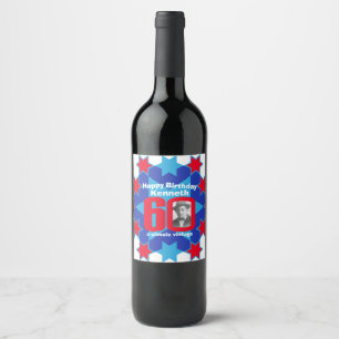 60th birthday name photo custom wine labels