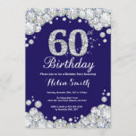 60th Birthday Navy Blue and Silver Diamond Invitation<br><div class="desc">60th Birthday Invitation. Navy Blue and Silver Rhinestone Diamond. Elegant Birthday Bash invite. Adult Birthday. Women Birthday. Men Birthday. For further customization,  please click the "Customize it" button and use our design tool to modify this template.</div>