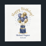 60th Birthday Navy Blue Balloon Cake Napkin<br><div class="desc">These fabulous men's 60th birthday party paper dinner napkins featuring a 2-layer navy blue and gold cake with navy blue and gold balloons, the number 60 in gold would be perfect for celebrating your loved one turning 60. They're traditional and classic while being fresh, modern and contemporary. They'll look fabulous...</div>