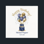 60th Birthday Navy Blue Balloon Cake Napkin<br><div class="desc">These fabulous men's 60th birthday party paper dinner napkins featuring a 2-layer navy blue and gold cake with navy blue and gold balloons, the number 60 in gold would be perfect for celebrating your loved one turning 60. They're traditional and classic while being fresh, modern and contemporary. They'll look fabulous...</div>
