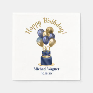 60th Birthday Navy Blue Balloon Cake Napkin