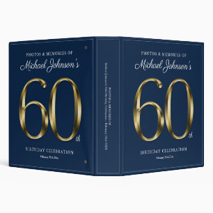 60th Birthday Navy Blue Elegant Gold Text Custom Binder