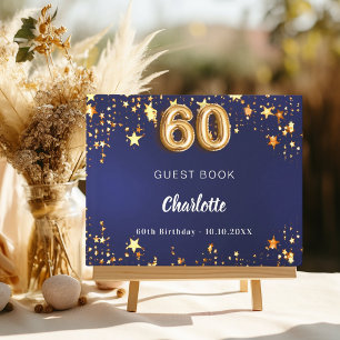 60th Birthday navy blue gold stars Guest Book