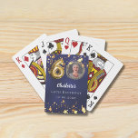60th birthday navy blue gold stars photo playing cards<br><div class="desc">60th Birthday Navy Blue & Gold Stars Custom Photo Playing Cards Celebrate 60 in sparkling style! This elegant uneven coloured navy blue wine label with faux gold stars is the perfect personalized touch for your milestone celebration. Featuring space for your custom photo, name, age, date, Details: • Customize with your...</div>