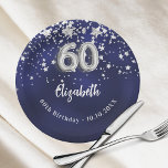 60th Birthday navy blue silver stars Paper Plate<br><div class="desc">For a 60th birthday celebration. A navy blue background colour with faux silver stars. The blue colour is uneven.  Add your name,  text.</div>