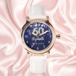 60th birthday navy blue silver stars watch<br><div class="desc">A gift for a 60th birthday. A navy blue background colour with faux silver stars. The blue colour is uneven.  Add a name,  date.</div>