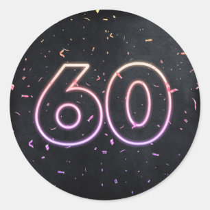 60th Birthday Neon Sign On Black Classic Round Sticker