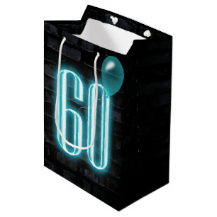60th Birthday Neon Sign on Brick   Medium Gift Bag