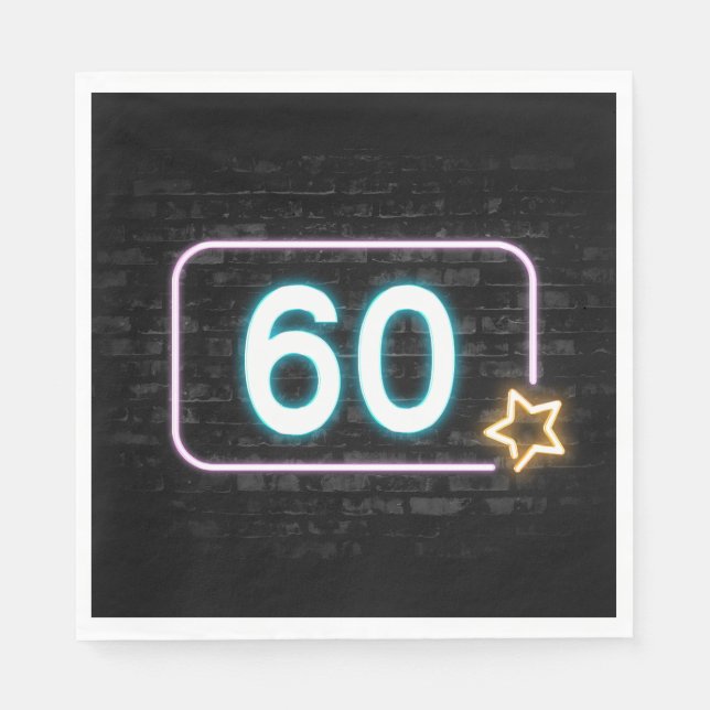 60th Birthday Neon Sign On Brick  Napkin (Front)