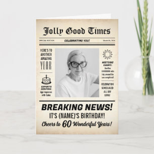 60th Birthday Newspaper, Add Photo, Personalized Card