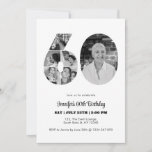 60th Birthday Number 60 Photo Collage Black White Invitation<br><div class="desc">Mark sixty years of wonderful memories and adventures with this captivating 60th Birthday Number Photo Collage. This customizable template is the perfect blend of creativity and sentiment, allowing you to create a truly memorable gift for your loved one's special day. Capture the essence of incredible years in a single masterpiece...</div>