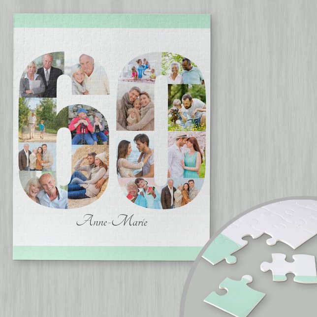 60th Birthday Number 60 Photo Collage Mint Jigsaw Puzzle (Creator Uploaded)
