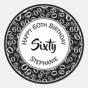 60th Birthday Number Pattern 60 Black and White Classic Round Sticker