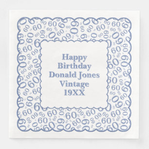 60th Birthday Number Pattern Scallops Blue/White Napkin