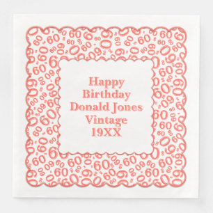 60th Birthday Number Pattern Scallops Coral/White Napkin