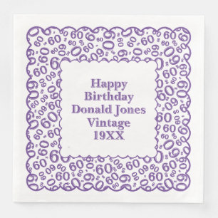 60th Birthday Number Pattern Scallops Purple/White Napkin