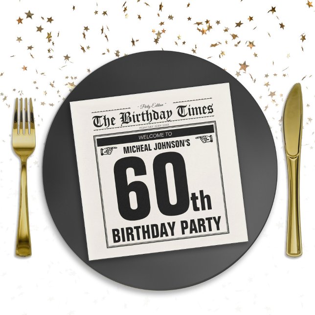 60th Birthday Old Newspaper Funny Unique Custom Napkin (60th Birthday Old Newspaper Funny Unique Custom Napkins)