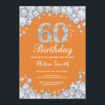 60th Birthday Orange and Silver Diamond Invitation<br><div class="desc">60th Birthday Invitation. Orange and Silver Rhinestone Diamond. Elegant Birthday Bash invite. Adult Birthday. Women Birthday. Men Birthday. For further customization,  please click the "Customize it" button and use our design tool to modify this template.</div>