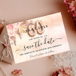 60th birthday pampas rose floral save the date announcement postcard<br><div class="desc">A girly and trendy Save the Date for a 60th birthday party. A blush pink, rose gold gradient background decorated with blush pink florals and pampas grass. Personalize and add a date and name/age. The text: Save the Date is written with a large trendy hand lettered style script. Number 60...</div>