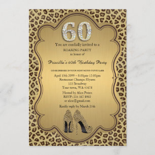 60th,Birthday Party 60th,Cheetah High Heels Shoes Invitation