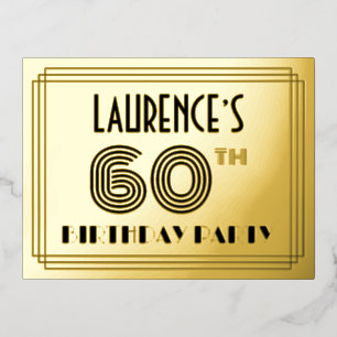 60th Birthday Party ~ Art Deco Style “60” + Name Foil Invitation Postcard