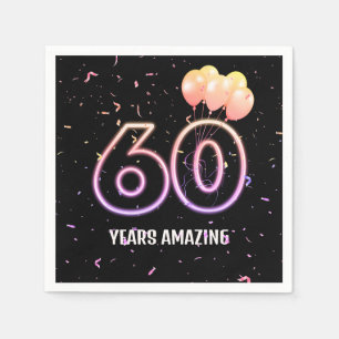 60th Birthday Party Balloons and Confetti Napkin