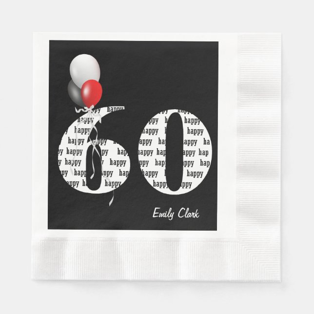 60th birthday party balloons napkin (Front)