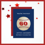 60th Birthday Party, Baseball, Blue and Red Invitation<br><div class="desc">A baseball on a dark blue background decorates this unique and fun 60th Birthday Celebration Invitation. The reverse has white lettering on a red background. You can easily change the text for name, age, event, date, etc. Sports fans will love it! All Rights Reserved © 2014 Alan & Marcia Socolik....</div>