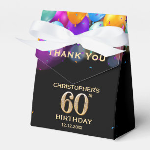60th Birthday Party Black and Gold Balloons Favor Box