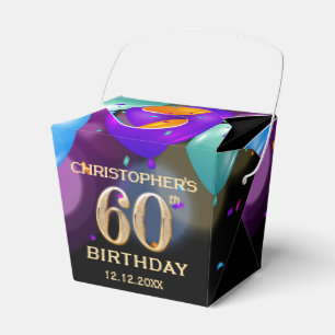 60th Birthday Party Black and Gold Balloons Favor Box