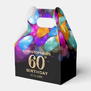 60th Birthday Party Black and Gold Balloons Favor Box