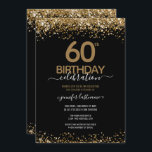 60th Birthday Party Black and Gold Invitation<br><div class="desc">Elegant Faux gold glitter with shimmering confetti highlights on the top and bottom border. All text is adjustable and easy to change for your own party needs. Great elegant 60th birthday template design.</div>