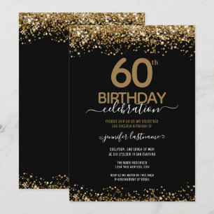 60th Birthday Party Black and Gold Invitation