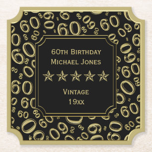 60th Birthday Party Black and Gold Theme Paper Coaster