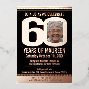 60th Birthday party black and rose gold foil photo