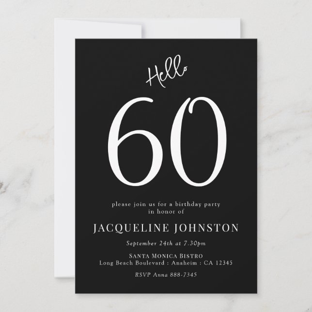 60th Birthday Party Black And White Invitation (Front)