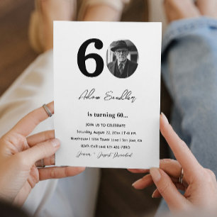 60th Birthday Party Black and White Invitation