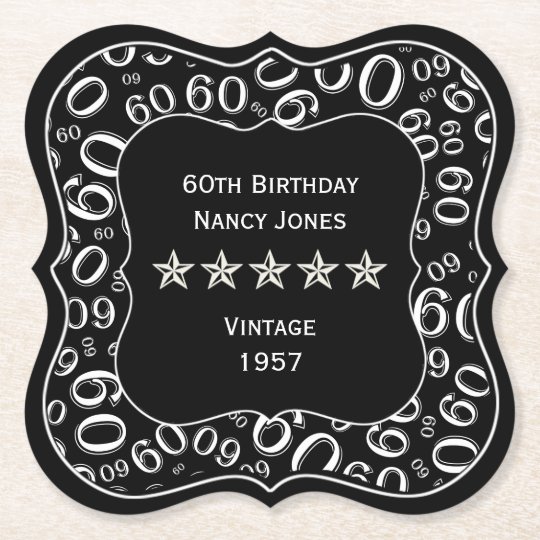 60th Birthday Party Black and White Theme Paper Coaster