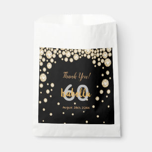 60th birthday party black gold diamonds thank you favour bag