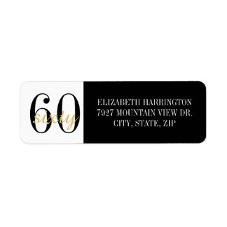 60th Birthday Party Black Gold Return Address