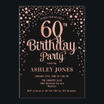 60th Birthday Party - Black & Rose Gold Invitation<br><div class="desc">60th Birthday Party Invitation.
Elegant design in black and faux glitter rose gold. Features stylish script font and confetti. Message me if you need custom age.</div>